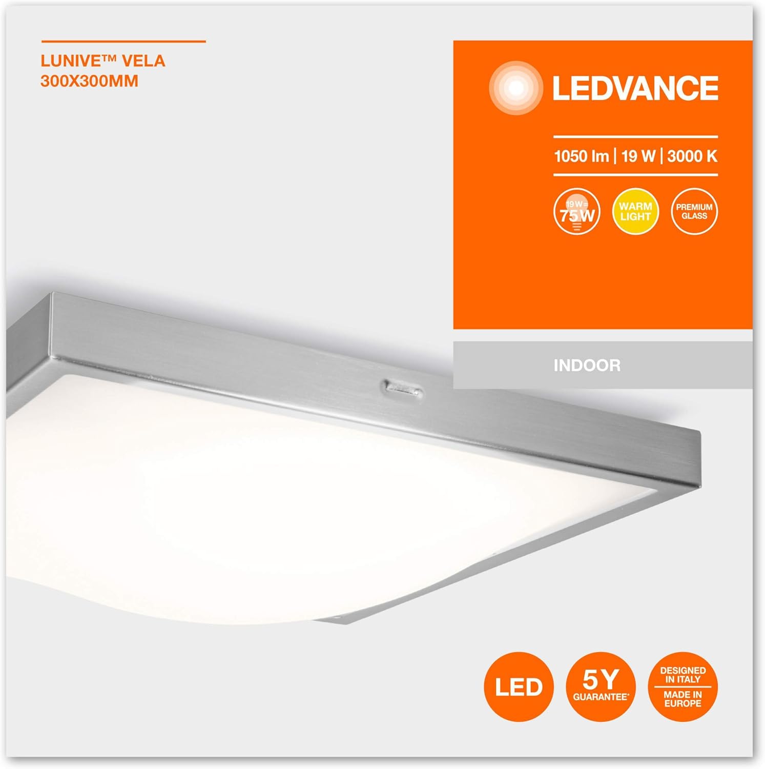 Wall and ceiling luminaire LED: for wall/ceiling, LUNIVE / 19 W, 220…240 V, Warm White, 3000 K, body material: aluminum, IP20, 1-pack - Image 3