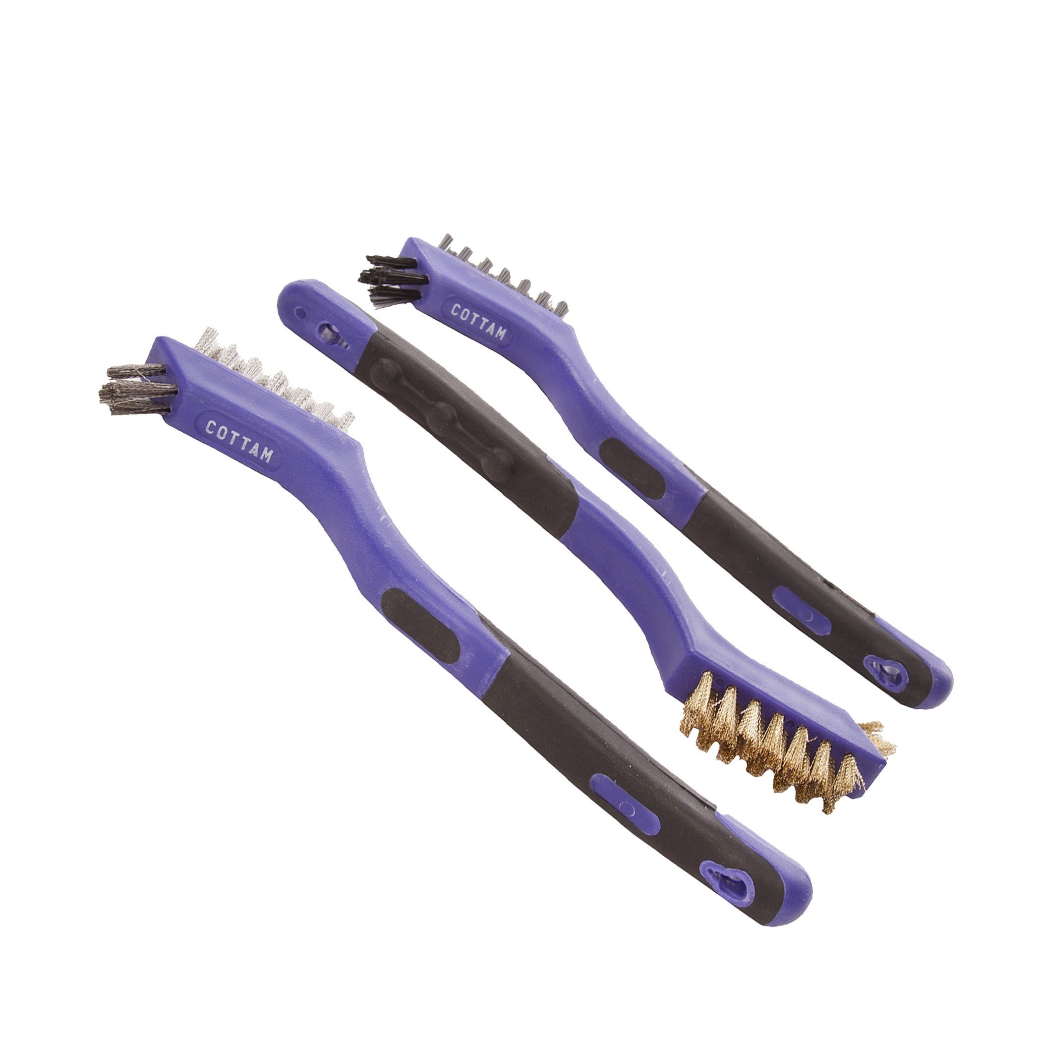 COTTAM Mini / Small Wire Brush Set (x3 Wire Brushes) | Nylon, Brass, Stainless Steel | The Wire Brushes For Rust Removal, Grout Cleaning & BBQ Grill Cleaning