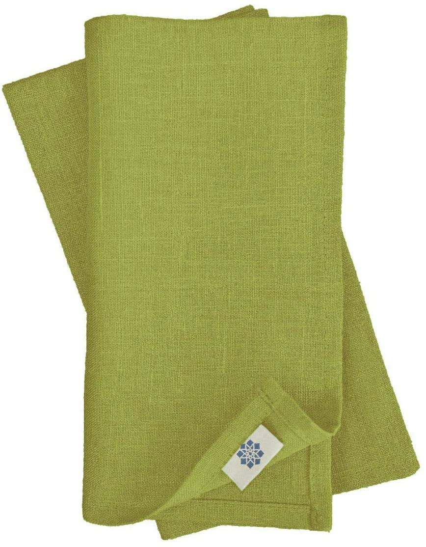 Linen & Cotton Napkins Set of 4 Hygge - 100% Linen, Green (32 x 32 cm) Washable Square Serviettes Cloth for Home Dinner Table Decoration Restaurant Cafe Hotel Events Summer Party