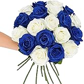 Tifuly Roses Artificial Flowers - 12 pcs Realistic Long Stem Fake Roses Mashup Style Silk Roses for DIY Bouquets Wedding Centerpieces Arrangements Home Party Decor(White & Blue)