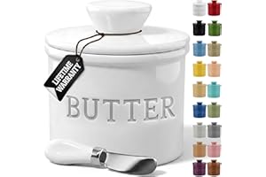 Priority Chef Butter Crock with Lid with Water Line, Ceramic French Butter Dish to Leave On Counter, White