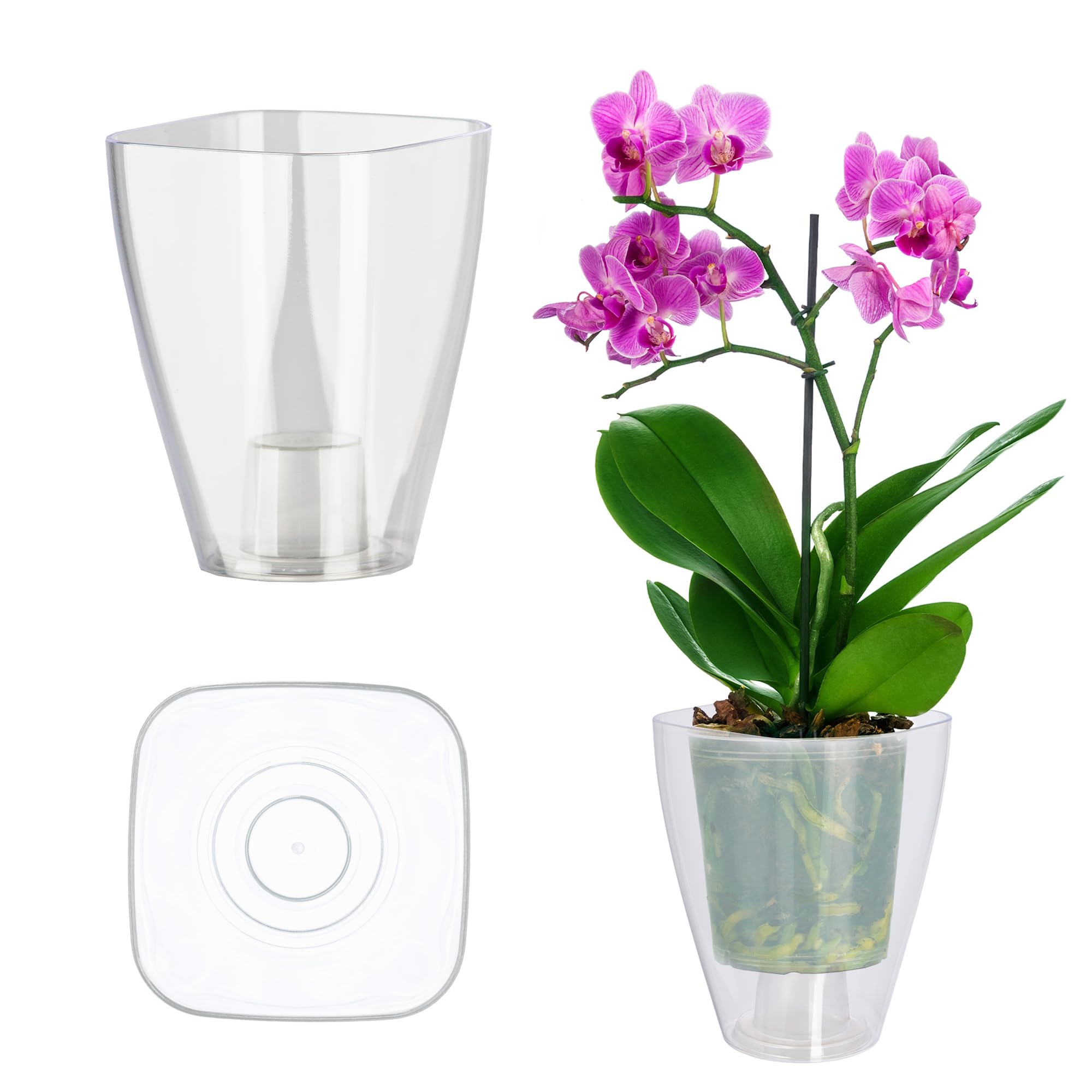 KADAX Orchid Pot, Plastic Flowerpot in Several Colours, Lightweight Plant Pot in Multiple Sizes, Elegant Pot for Living Room, Office and Bedroom (⌀12 cm, Square, Transparent)