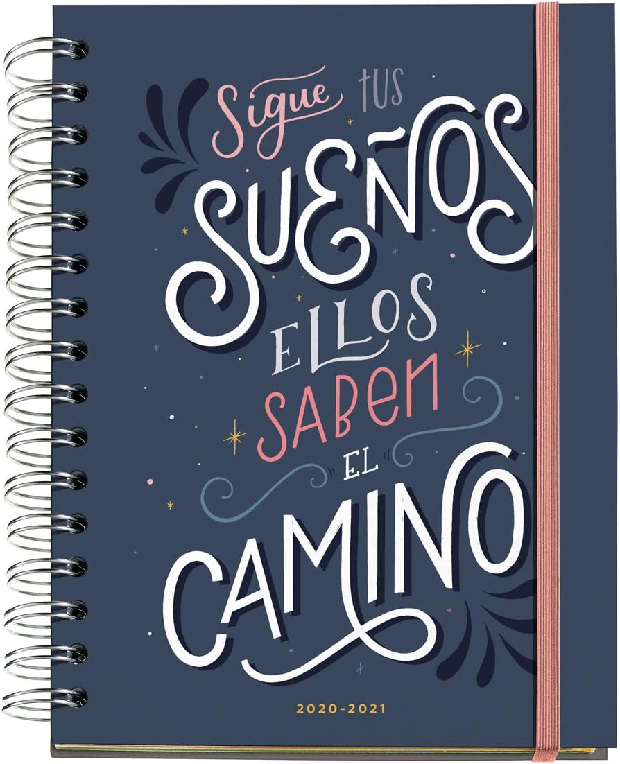 Rigid Spiral School Diary 155x213 mm Week View 2020 Happy Letters Follow Your Dreams Miquelrius Blue Castilian