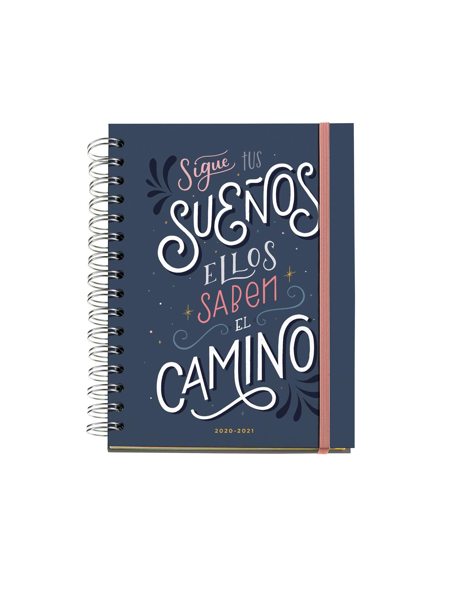 Rigid Spiral School Diary 155x213 mm Week View 2020 Happy Letters Follow Your Dreams Miquelrius Blue Castilian