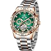 GLENAW Automatic Watch for Men Skeleton Roman Numeral Diamond Dial Stainless Waterproof Day Date Business Casual Watches