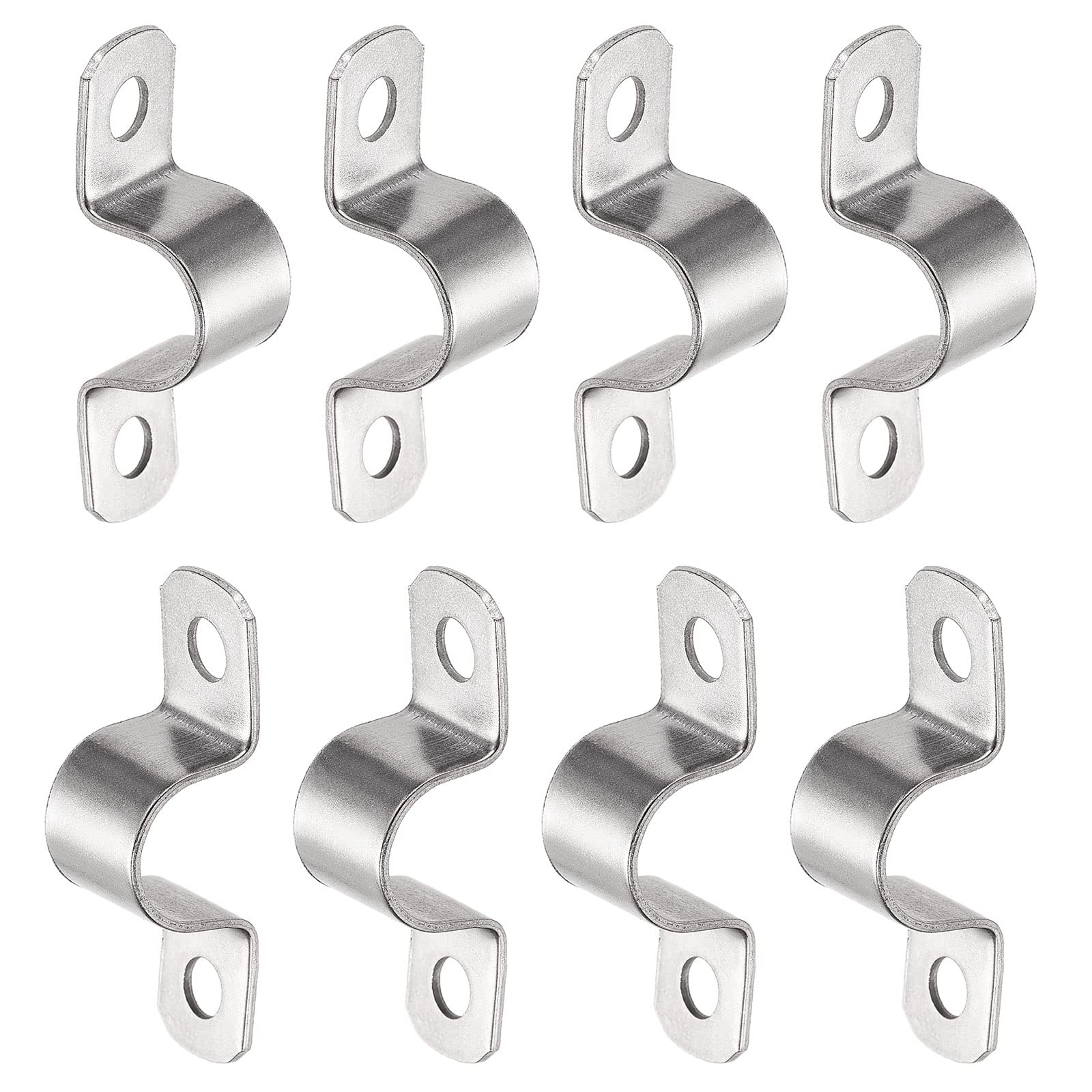 DTGN 20mm(W) Two Hole Strap - 8Pack - Good for Industrial 20mm Dia Pipe Fixing - 304 Stainless Steel Rigid Pipe Strap Clamp - Silver Tone