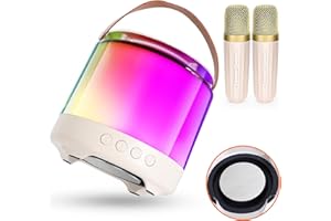 ALIESTFDNO Mini Karaoke Machines with Bass for Kid, with 2 Dynamic Wireless Microphones, Portable Bluetooth Speaker with Dazzling Lights, Holiday Christmas Party Birthday Toys for Girls Boys
