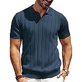PJ PAUL JONES Men's Polo Shirt V Neck Texture Shirt Short Sleeve Casual Knit Polos
