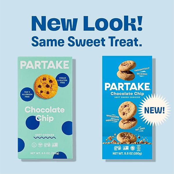 GLUTEN FREE PARTAKE SOFT BAKED CHOCOLATE CHIP COOKIES – VEGAN – FREE FROM THE TOP 9 ALLERGENS INCLUDING DAIRY, WHEAT, SOY, EGGS, & PEANUTS – NON GMO – SAFE SCHOOL & OFFICE SNACK (1 PACK, 5.5OZ BOX)
