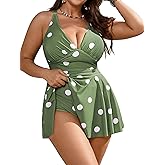 SCOMCHIC Women's Plus Size Swimsuit One Piece Bathing Suit Tummy Control Swim Dress Slimming Ruffle V Neck Swimwear