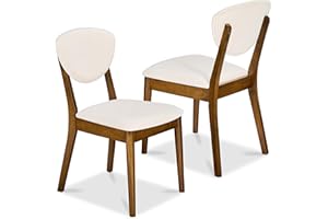 Best Choice Products Dining Chairs Set of 2, Mid-Century Modern Upholstered Wood, Armless w/Seat Cushion, Padded Backrest - Walnut/Cream