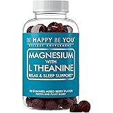 Be Happy Be You Magnesium Glycinate Gummies with L-Theanine – Relaxation & Sleep Support – Vegan, Gelatin-Free, Mixed Berry Flavor – Magnesium Supplement – 90 Ct