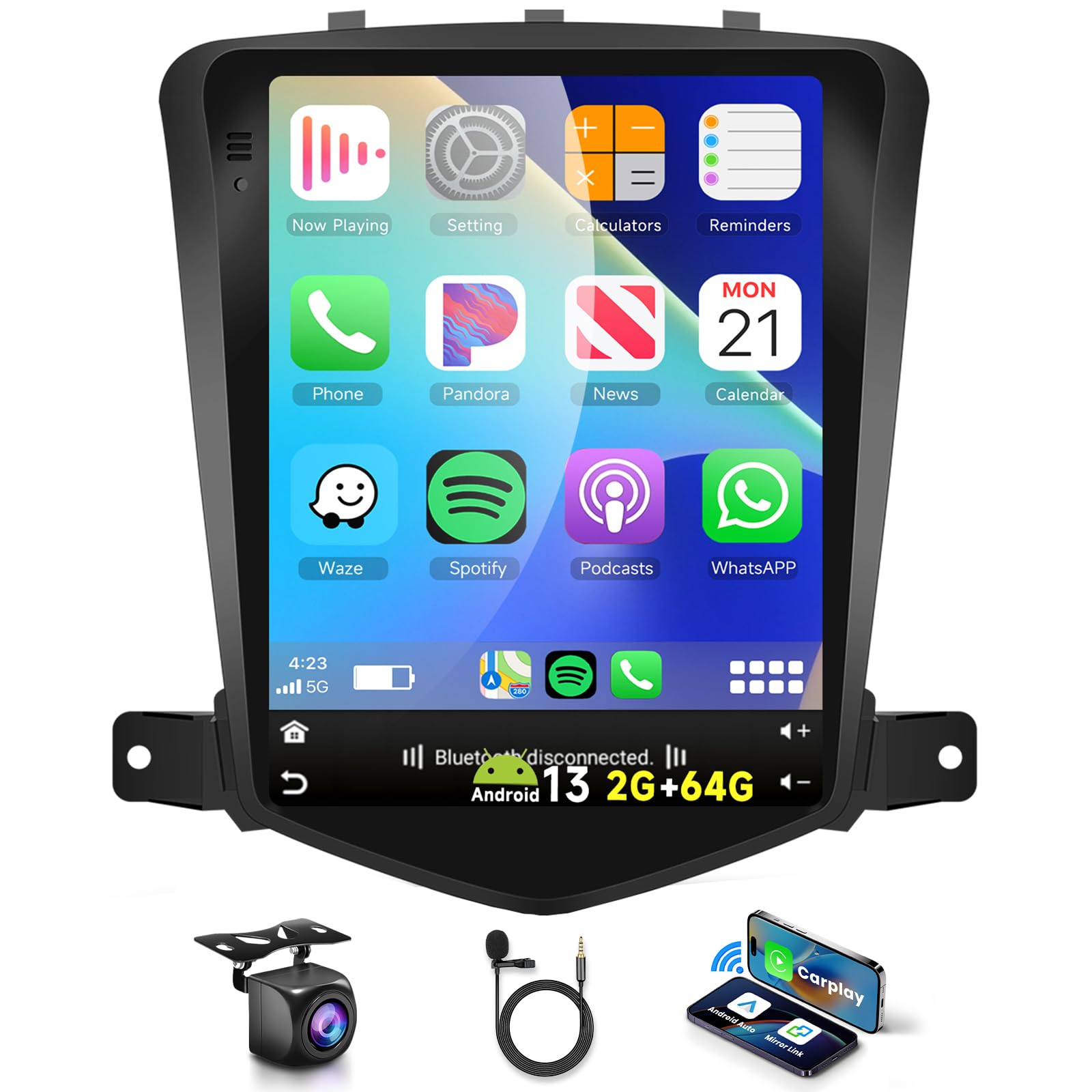 Photo 1 of 4 Core +64G Car Radio Stereo for Chevrolet Chevy Cruze 2009-2015 with Wireless CarPlay/Android Auto, 9.7 Inch Android 13 Touch Screen GPS Navi WiFi Bluetooth Mirror Link SWC HD Backup Camera