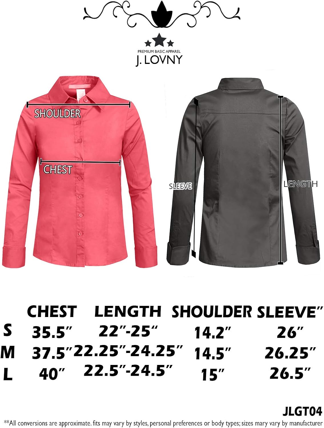 J. LOVNY Girl's Basic Casual Long Sleeve Roll Up Button Down Blouse Shirts: Clothing