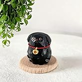Xiyuelily Hand Carved Wooden Black Labrador Figurine – 2PCS Small Painted Dog Statues with Base, Desk or Shelf Decor, Collectible Eco-Friendly Pet Figurines, Unique Handmade Gifts for Dog Lovers