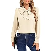 Kate Kasin Women's Bow Tie Neck Blouse 2026 Long Sleeve Work Shirt for Office Business Professional Dressy Casual Tops