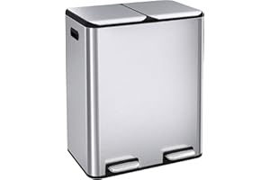 ComfyCorner 16 Gal (2 x 30 L) Dual Trash Can, Stainless Steel Kitchen Garbage Bin, Recycle Dustbin with Odor Control Box, Soft-Close Lid, Inner Buckets, Side Handle, Step Pedal, for Home Office