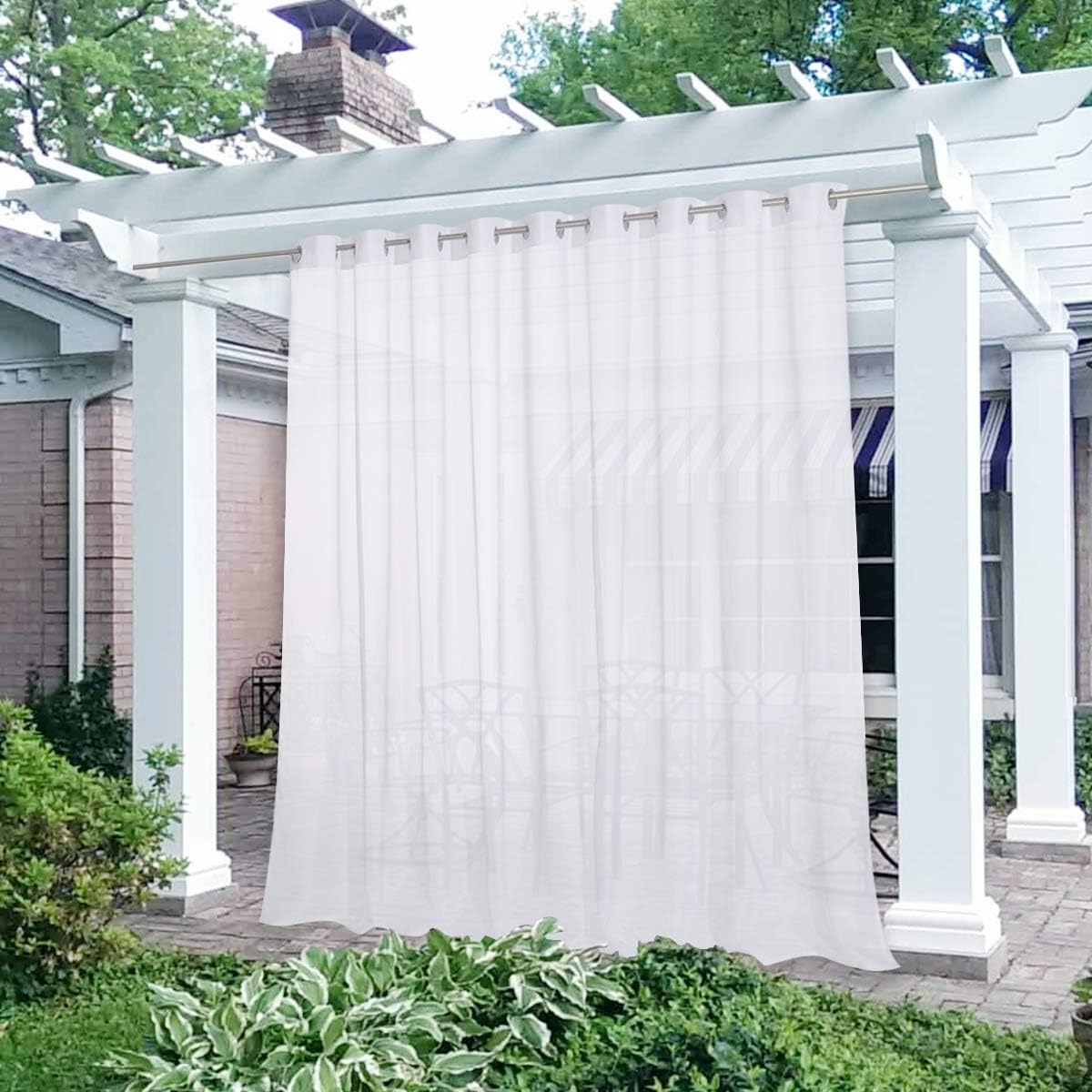 Outdoor Curtains - NICETOWN Large Outdoor Sheer Curtain for Cabana Waterproof, Rust-Proof Steel Grommet Top Soft Voile Sheer Texture Patio Door Panel for Party/Terrace/Wedding, White, W120 x L108, 1 Panel