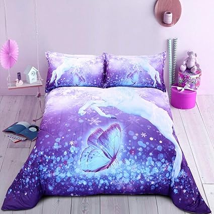 Amazon Com Encoft 3d Unicorn Comforter Set White Unicorn And