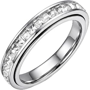 ZDZM 4mm Fidget Rings for Women Anxiety Relasing, Sparkle Full Cubic Zirconia Ring Eternity Wedding Band Ring Love Statement
