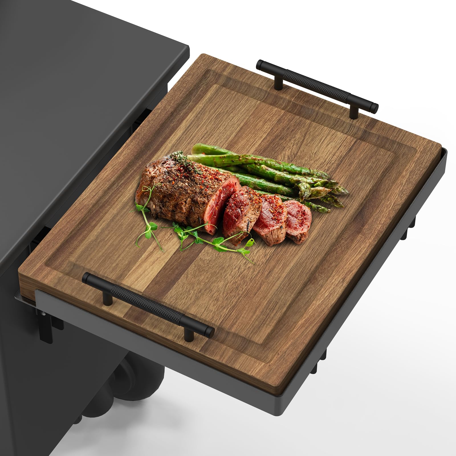 Photo 1 of Sirozi Grill Folding Shelf with Cutting Board, Wooden Grilling Board, Serving Tray, Accessories for Traeger Pro 34 Series, Ironwood 885, 650, Z-Grills, Pit boss