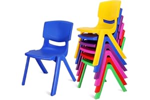 SHELLWEI 6 Pcs Stackable School Chairs Kids Plastic Stack Chairs Seating Height Classroom Chairs for Children Toddler Indoor Outdoor Home Playroom Daycare and Preschool Learning (Multicolor, 10.5 Inch)