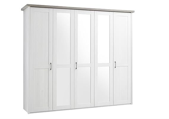 Stella Trading Luca 5-türiger Kleiderschrank, Holz, pinie weiß / trüffel, 62 x 241 x 212 cm