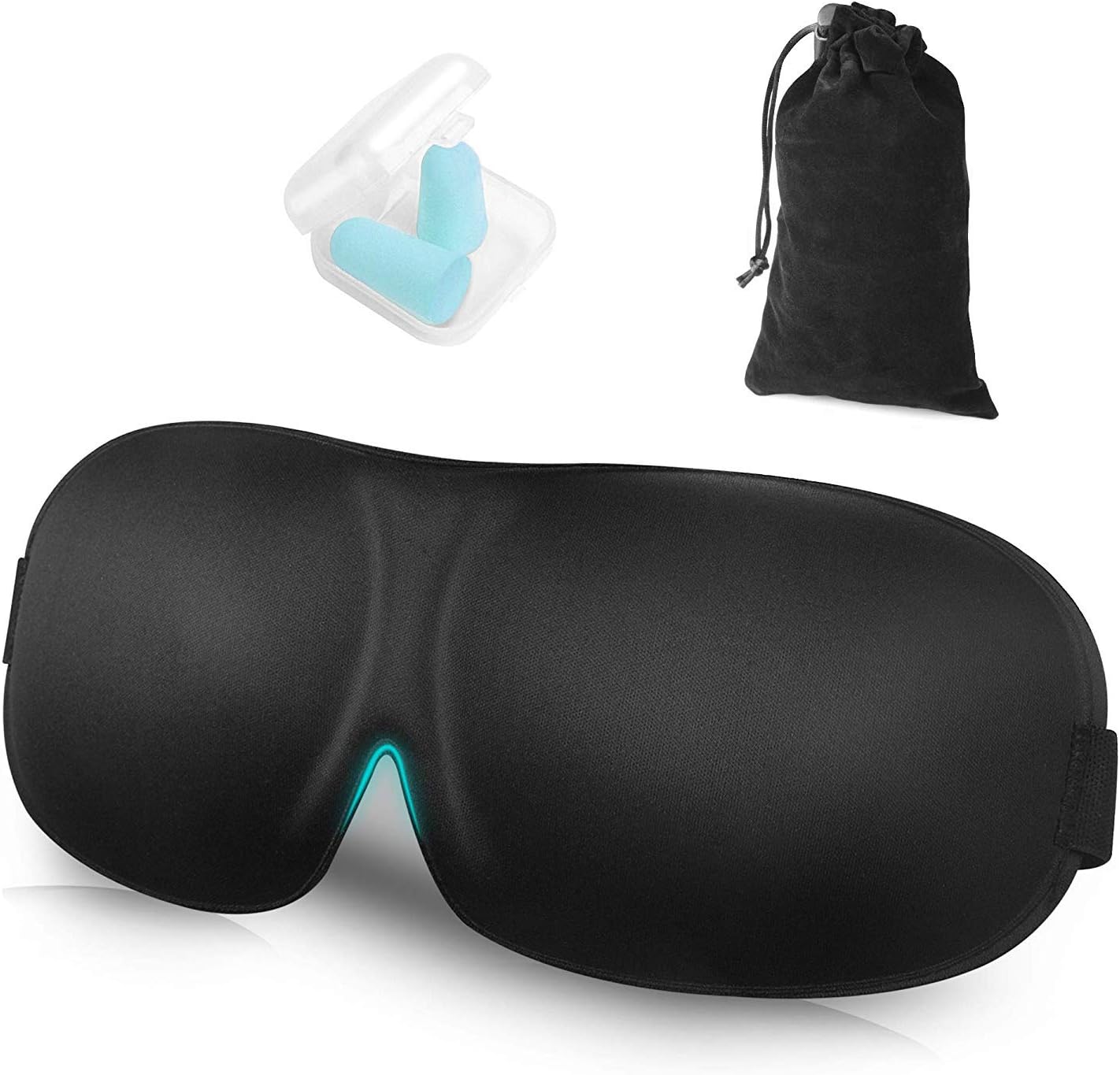 3D Contoured Sleep Mask with Earplugs, Adjustable Eye Masks for Sleeping, Lightweight and Comfortable (Blue earplugs)