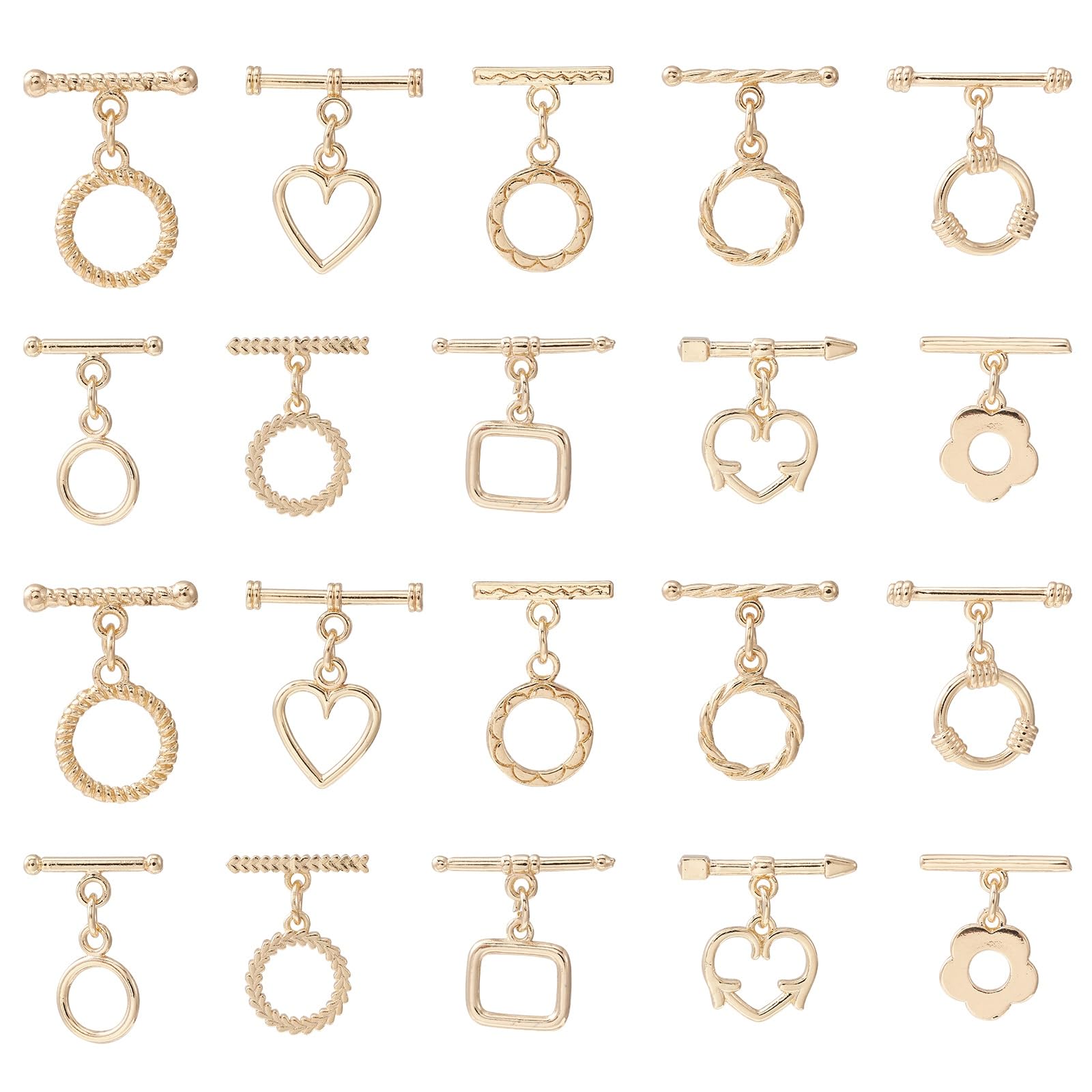 UR URLIFEHALL 10 Pcs 10 Styles Brass Toggle Clasps Connectors Golden Ring Flower Arrow Heart T-Bar Clasp for Jewellery Crafts Making