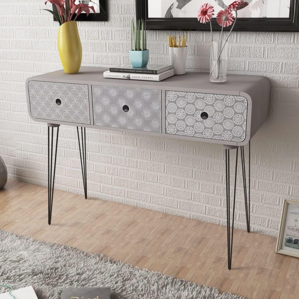 Definitely Unique DU Side Cabinet/Console Table with 3 Drawers Grey|Free Shipping UK|