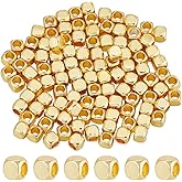 CREATCABIN 200Pcs Real 18K Gold Plated Brass Beads Cube Spacer Beads Gold Charms Square Tiny Loose Smooth Stackable Metal Beads Cornerless for Bracelet Necklace DIY Jewelry Making 2.5mm