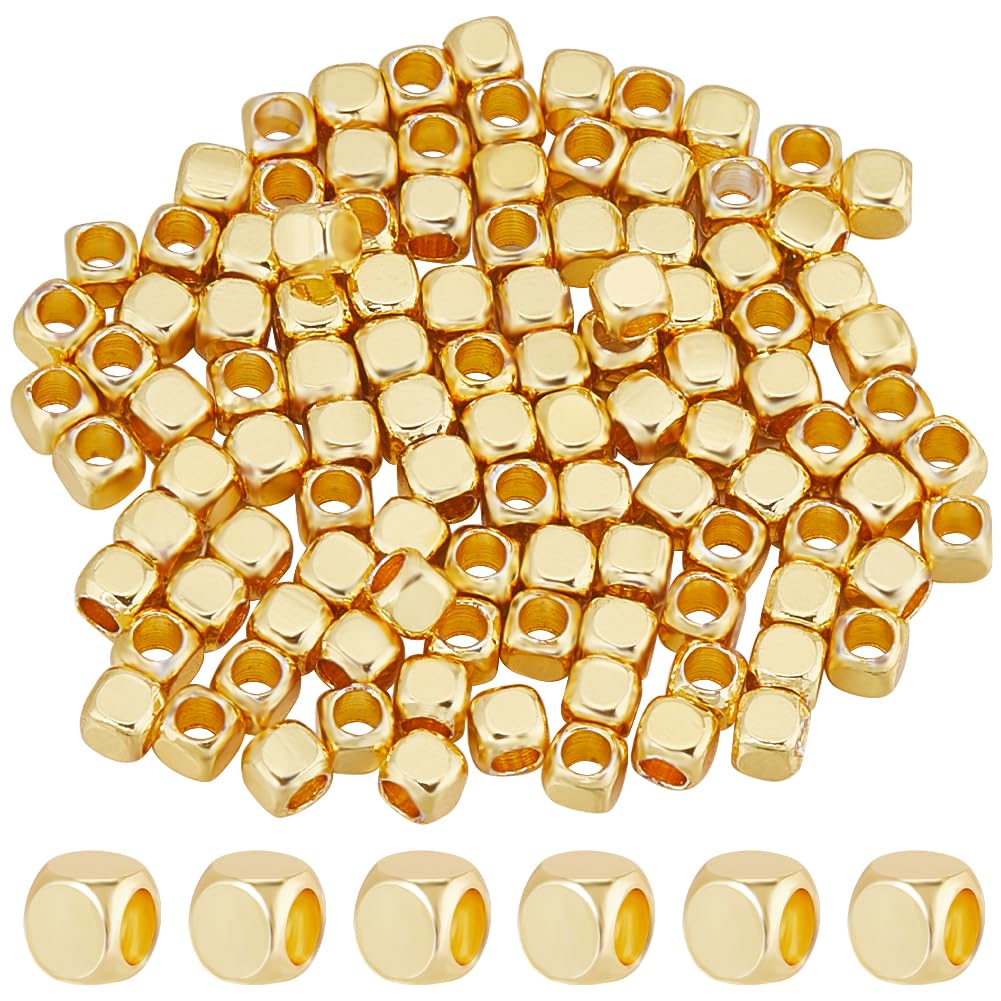 CREATCABIN 200Pcs Real 18K Gold Plated Brass Beads Cube Spacer Beads Gold Beads Charms Square Tiny Loose Smooth Beads Stackable Metal Beads Cornerless for Bracelet Necklace DIY Jewelry Making 2.5mm — image 1