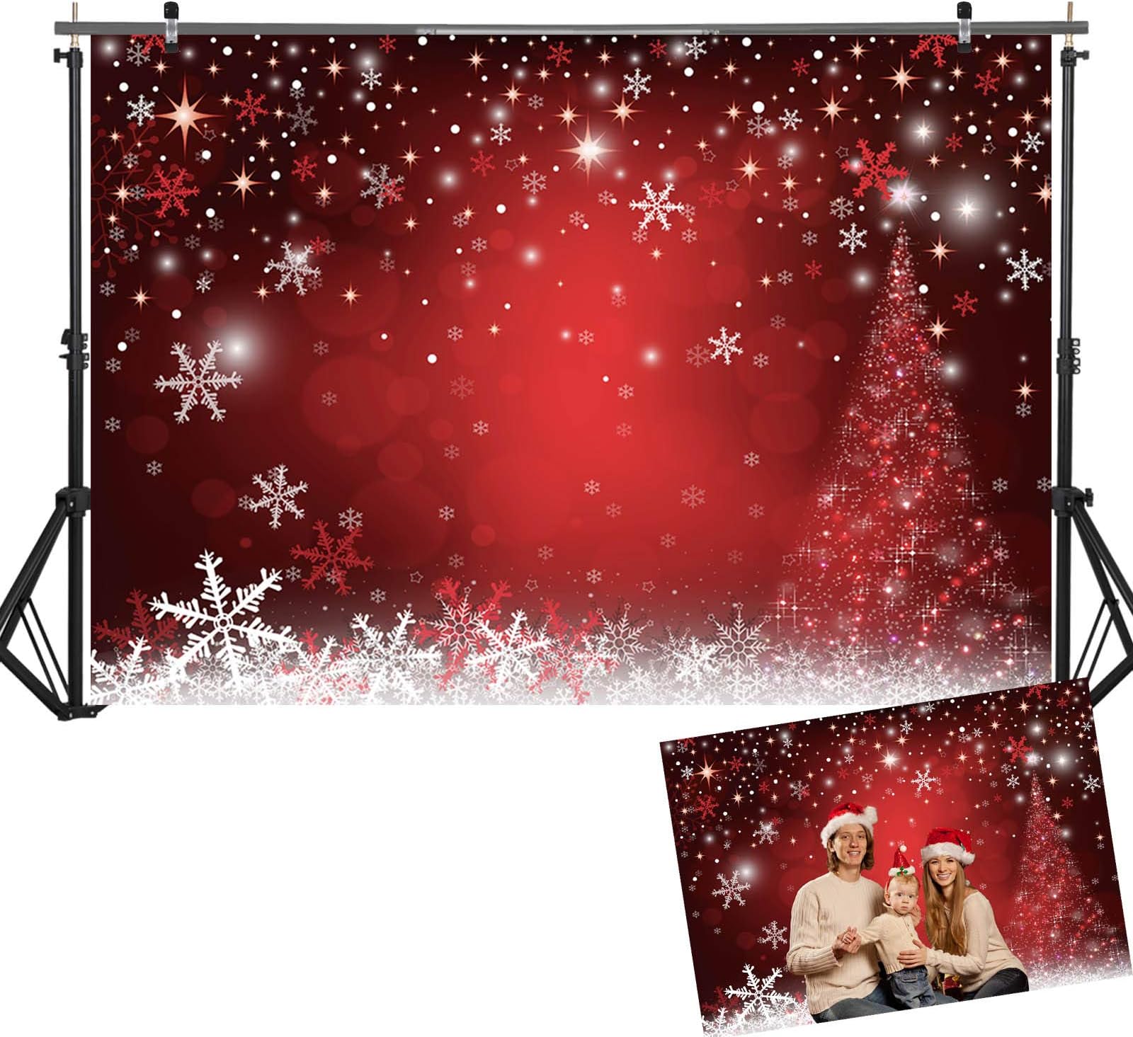 7X5ft Winter Red and Christmas Tree Background for Photography Snowflake Bokeh Photo Backdrop Studio Props Christmas Party Decorations