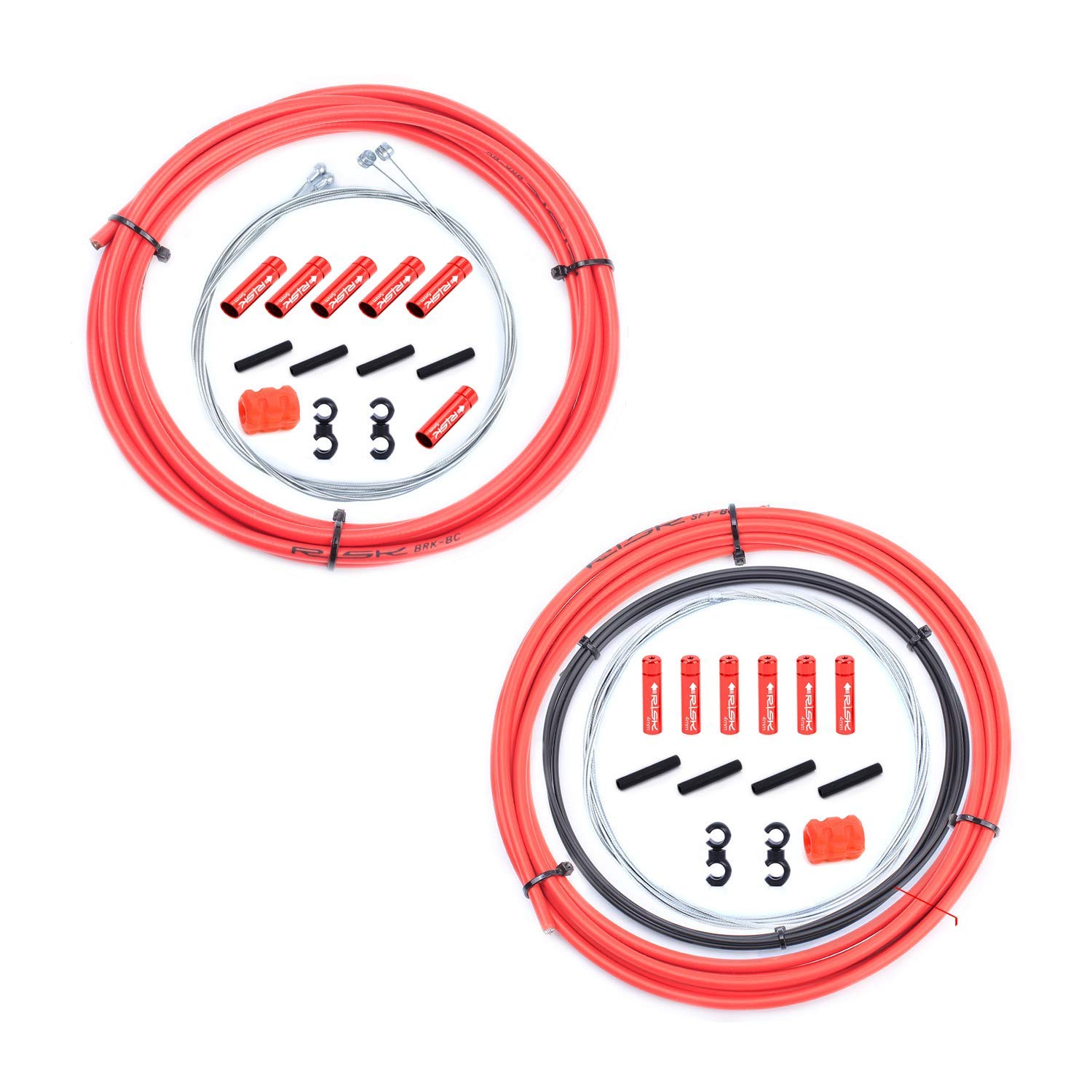 Risk Bicycle Cable Set with Housing - Universal Bike Brake & Shifter Replacement Cable - Protective Inner Line - Red - for Mountain Road Bike - 5mm Inside Diameter, Stainless Steel