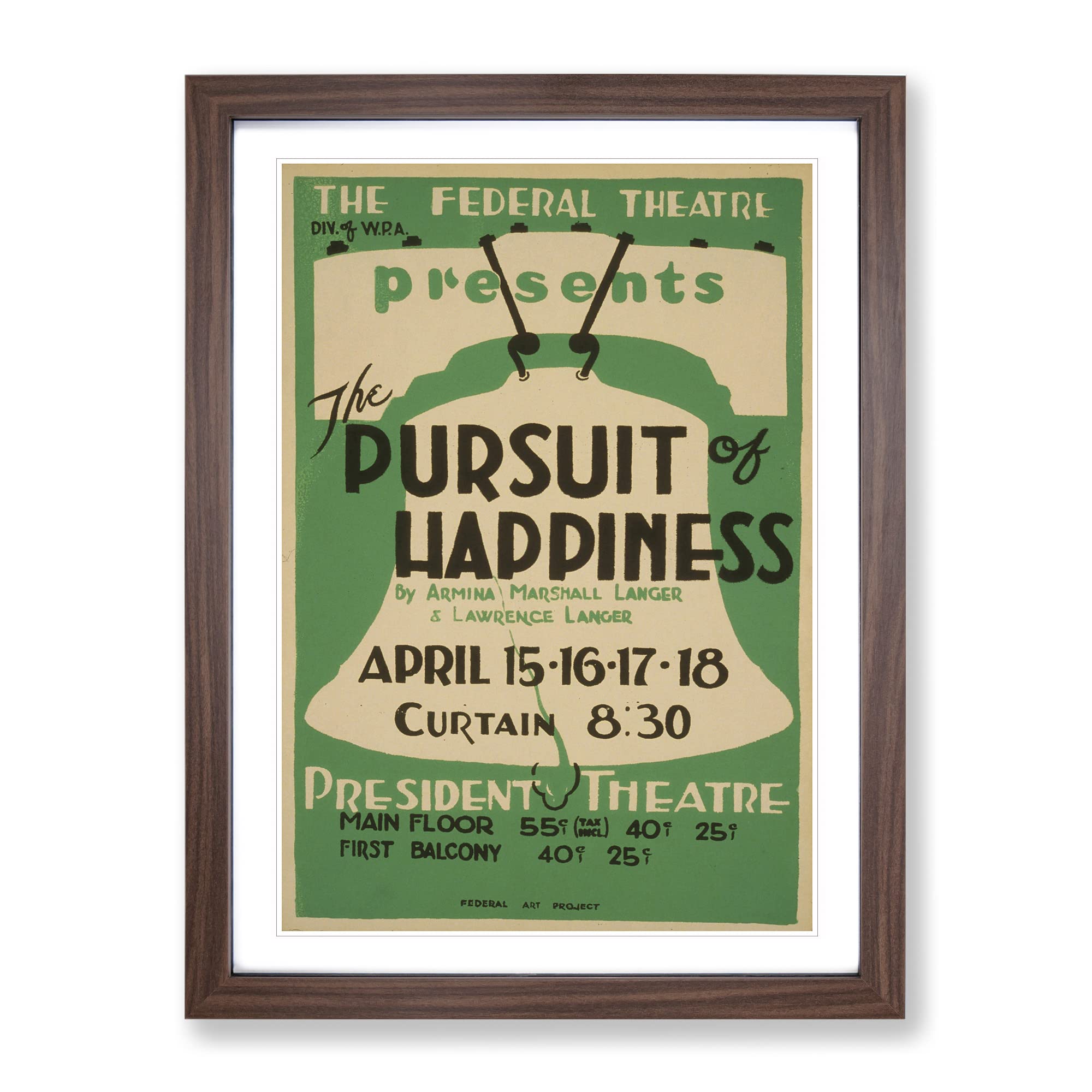 Wpa Pursuit Of Happiness Theatre Poster Vintage Framed Wall Art Print, Ready to Hang Picture for Living Room Bedroom Home Office Décor, Walnut A4 (34 x 25 cm)