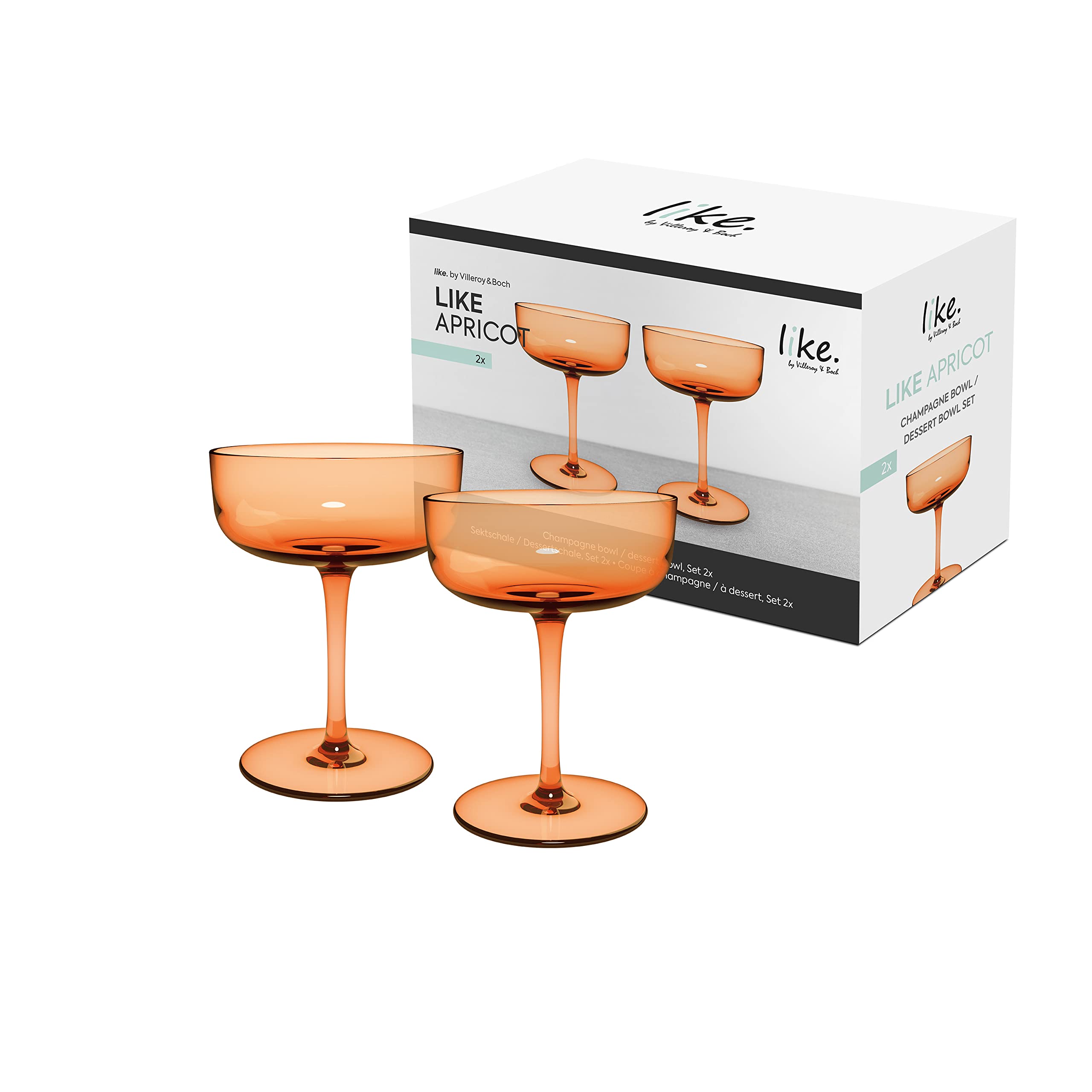 Villeroy & Boch - Like Apricot Champagne Coupe/Dessert Bowl Set of 2 pces, Coloured Glass Orange, Capacity 100 ml