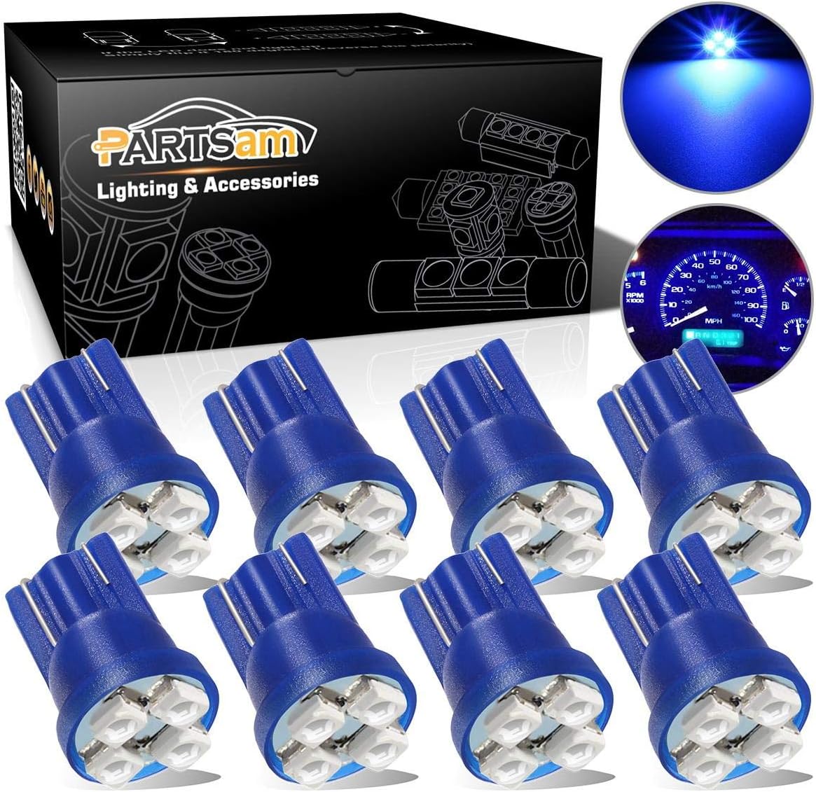 Partsam T10 194 LED Light Bulb 168 LED Bulbs Instrument Panel Gauge Cluster Dashboard LED Light Bulbs No-Polarity 2825 Dome Map Lights - 8Pack Blue