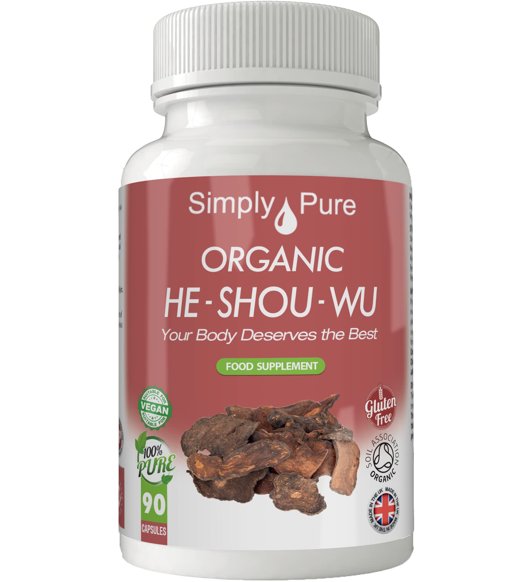 Simply Pure Organic He-Shou-Wu for Healthy Ageing | 600mg Capsules x 90 | 100% Pure Soil Association Certified | Gluten Free | GM Free | Vegan