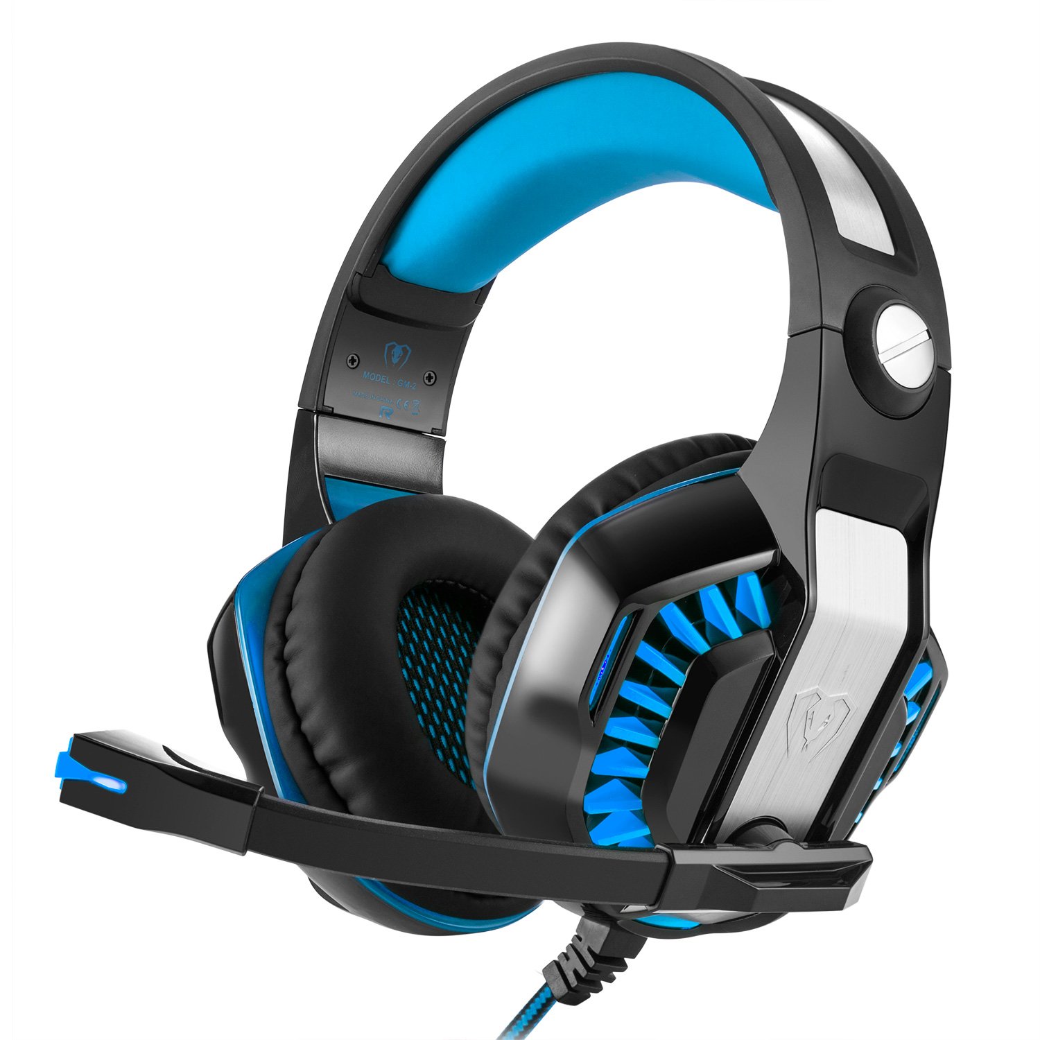 KSCAT G1000 Gaming Headset Kopfhörer USB/Klinken-Stecker Mikrofon LED Effekt für PC Film Gaming Spielen Chat Musik (Blau)