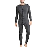 COLORFULLEAF Men's Cotton Thermal Underwear Union Suits Henley Onesies Base Layer