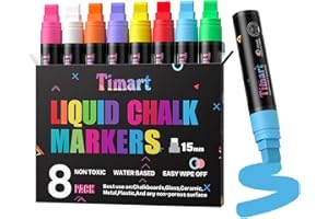Timart Jumbo Chalk Markers -15mm, Wide Tip Window Markers for Cars, Rock Painting, Blackboard, Poster, Stone, Ceramic, Glass, Wood, Canvas