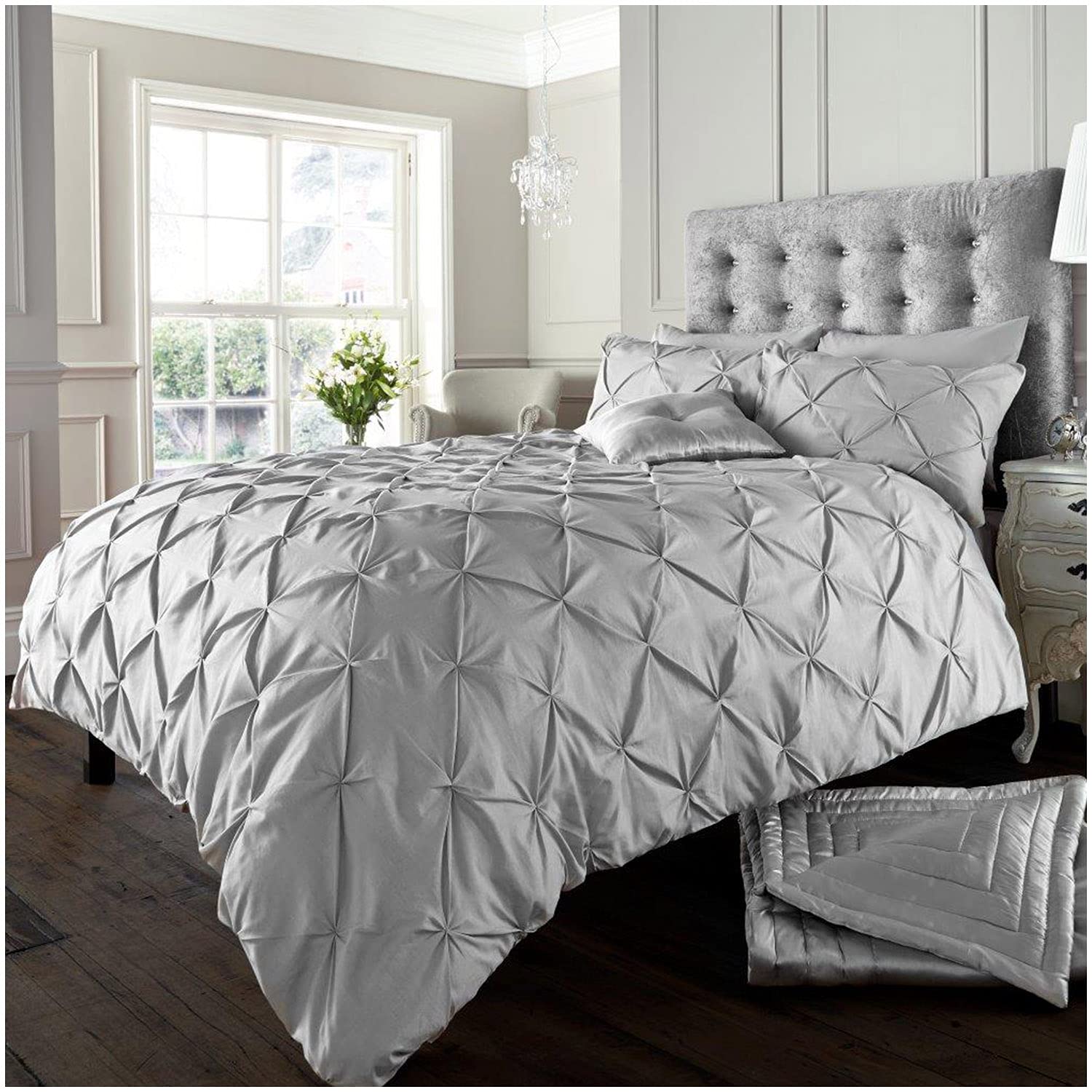 GC GAVENO CAVAILIA Signature Collection Alford Set with Duvet Cover and Pillow Case, Polyester-Cotton, Silver, King