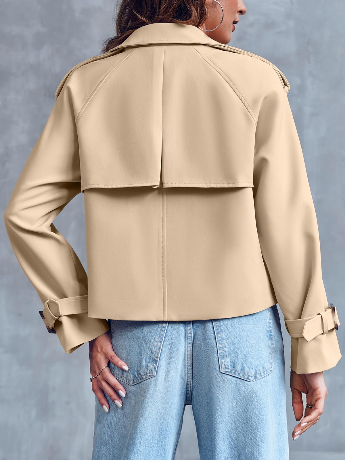 Saodimallsu Women Crop Double Breasted Trench Coat Raglan Sleeve Work Office Cropped Jacket With Pockets