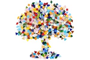 Swpeet 1 Pound Mosaic Tiles Mixed Color Mosaic Glass Pieces with Organizing Container, Genuine Mosaic Tiles Glass Pieces Mosa