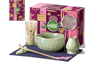 AANQQ Matcha Whisk Set: 7-PCS Matcha Whisk & Holder Kit - 19OZ/560ml Ceramic Matcha Bowl with Spout - Matcha Making Starter K
