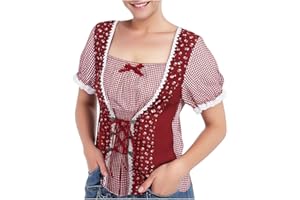 GHGNFG Oktoberfest Plaid Shirt for Women Traditional Bavarian Dirndl Blouse German Beer Festival Carnival Outfits