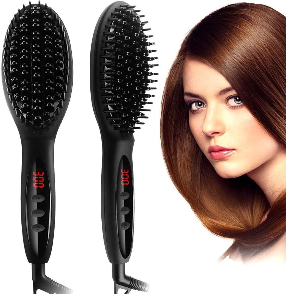 Straightening Brush, Hair Straightener Brush with Anti-Scald Feature Faster Heating Hot Air Brush Ceramic Iron Hair Comb, Auto Temperature Lock and Auto-off Function, Portable Size for Home Travel