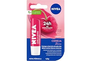 NIVEA Hidratante Labial Cereja Shine 4,8g - Cuidado e proteção para seus lábios por 24h, além de delicioso aroma de cereja e delicado brilho rosa