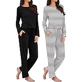 Xelky 2 Pack Womens Pajamas Set Long Sleeve Pajama Tops and Pants Sleepwear Soft Lounge Sets with Pocket
