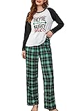 Laqeyko Letter Print Top with Green Plaid Pants for